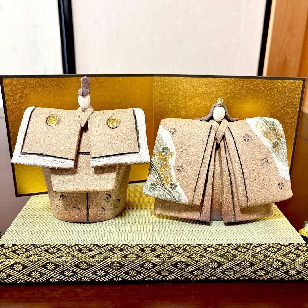 チ*ウ様 しがらき焼　明山　陶雛人形　雛人形　お雛様　節句　信楽焼　陶芸　人形