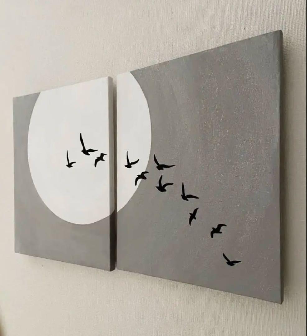 月と鳥の現代アート｜浮世絵　絵画　アートパネル　壁掛け　和モダン　インテリア　黒