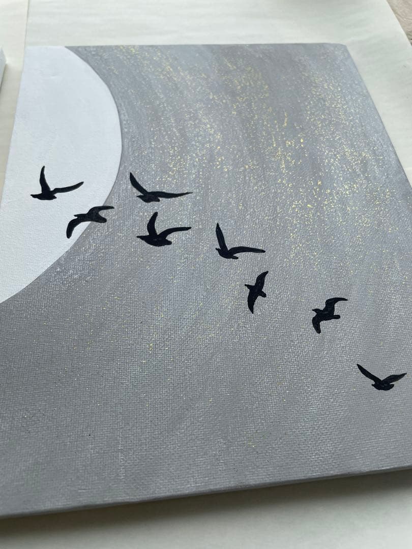 月と鳥の現代アート｜浮世絵　絵画　アートパネル　壁掛け　和モダン　インテリア　黒