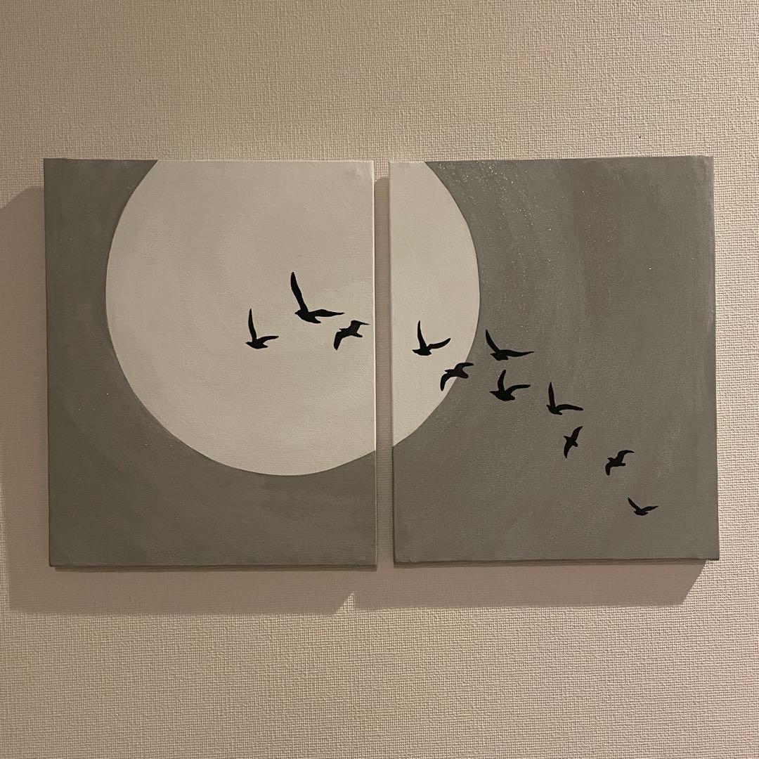 月と鳥の現代アート｜浮世絵　絵画　アートパネル　壁掛け　和モダン　インテリア　黒