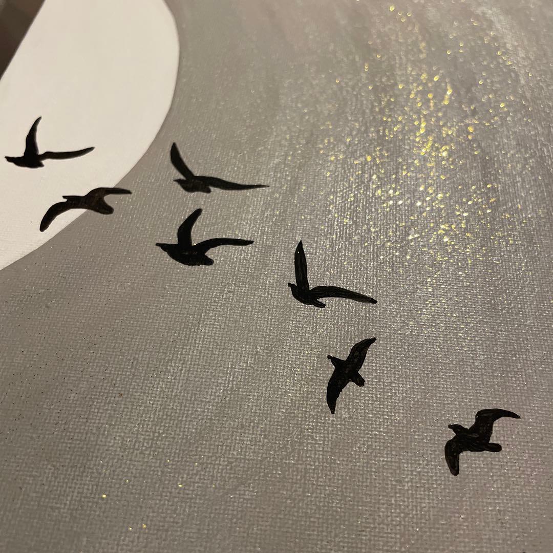 月と鳥の現代アート｜浮世絵　絵画　アートパネル　壁掛け　和モダン　インテリア　黒