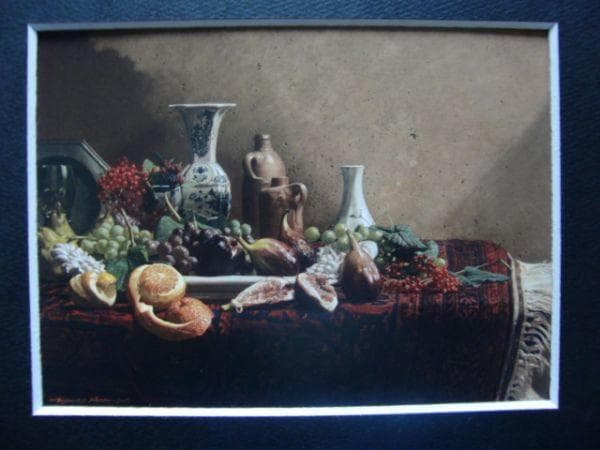 青木 敏郎 【果実・酒壺・デルフトの焼物】 希少画集画、状態良好