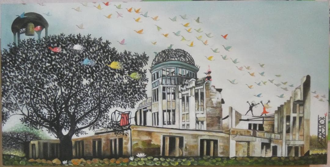 大型絵画 風景　額付き　藤城清治【風景】手描き　80×40cm