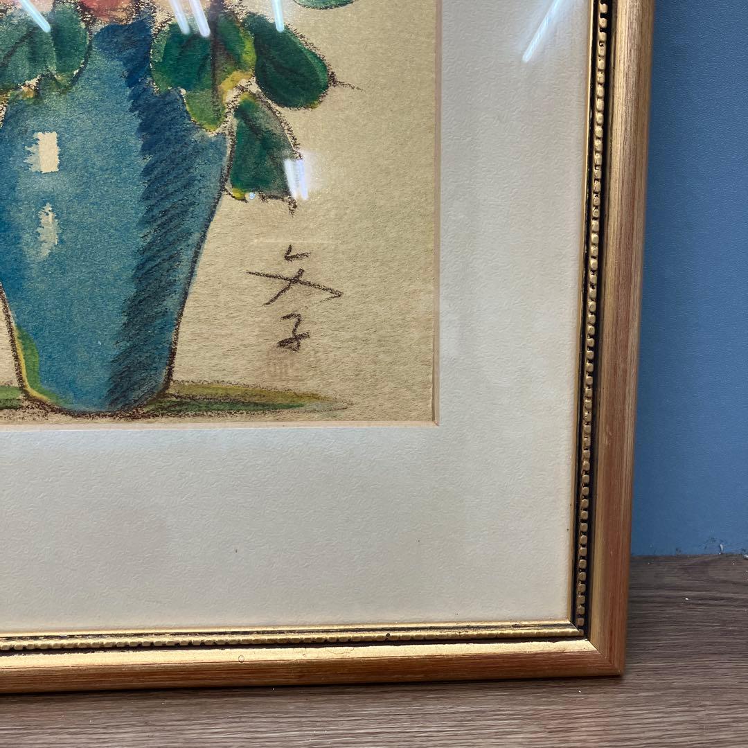 バラ 薔薇 静物画 水彩画 作者サイン「文子」額装 アート 作品 絵画 壁掛け
