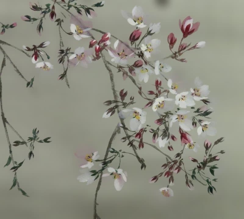 掛軸　水野龍年　『夜桜』