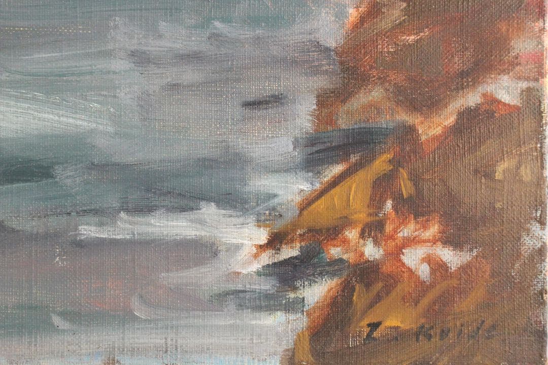 No5742 額装　小出善三郎　「朝騒」　油彩画　直筆サイン　風景画　送料無料