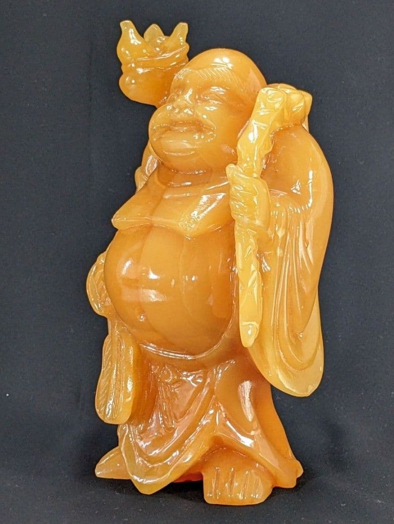 [未使用 美品]イエローオニックス　布袋様　七福神　天然石　置物　縁起　美術工芸