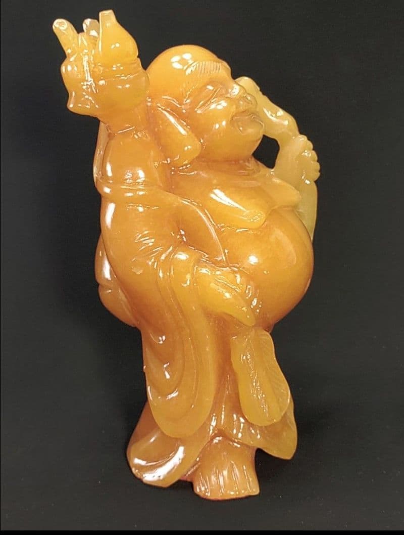 [未使用 美品]イエローオニックス　布袋様　七福神　天然石　置物　縁起　美術工芸
