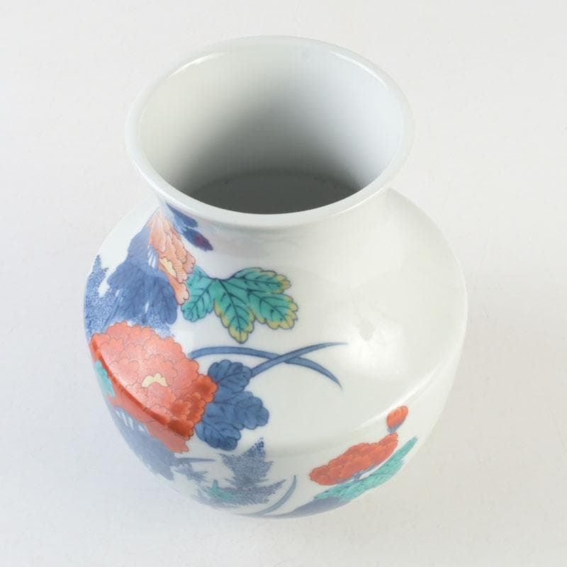 有田焼　今泉今右衛門　色鍋島花絵　花瓶　V　A8A