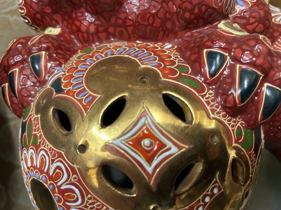 未使用/特価❕九谷焼/紅金彩/唐獅子の置物/1点　　魔除け/インテリア/からしし