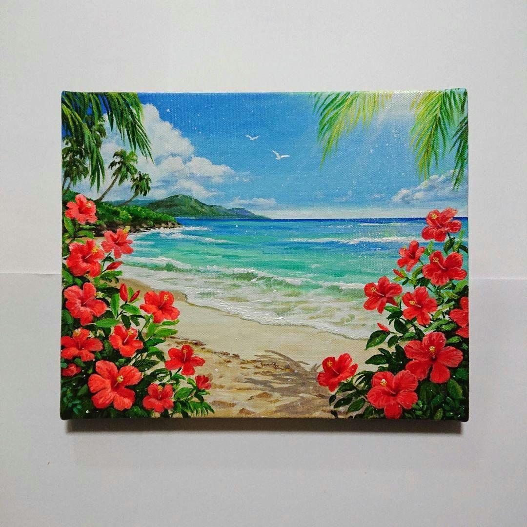 【常夏の花】アクリル画 F3 風景画 絵画