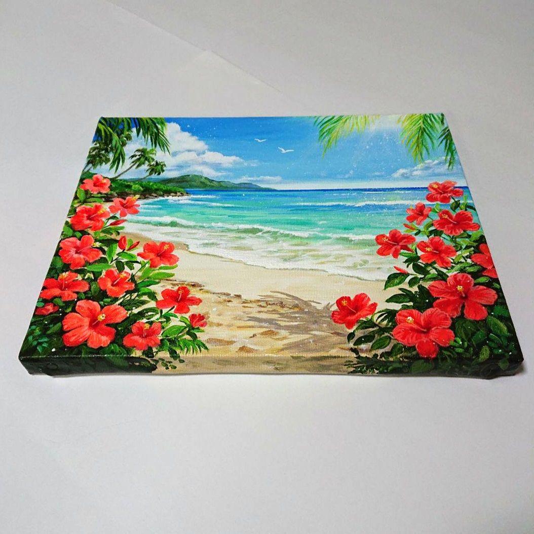 【常夏の花】アクリル画 F3 風景画 絵画