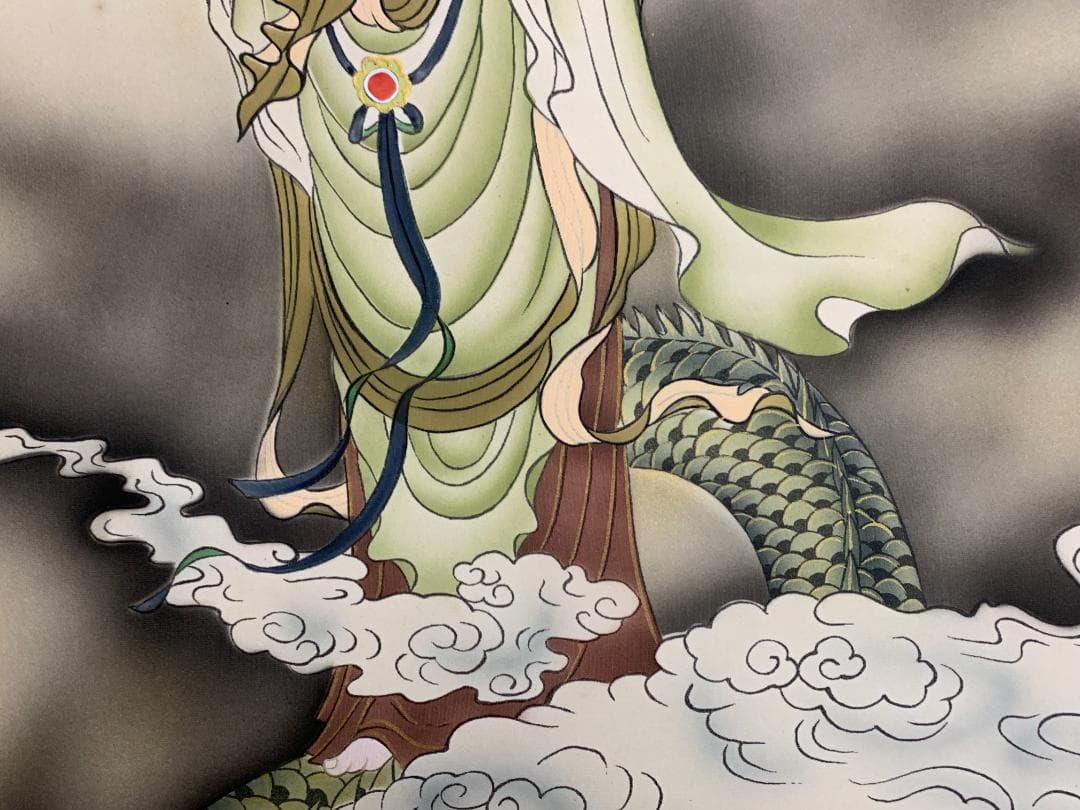 r*e様 嶋崎紫雲 龍雲聖観音 絹本肉筆 掛軸 共箱 仏画 日本画 504