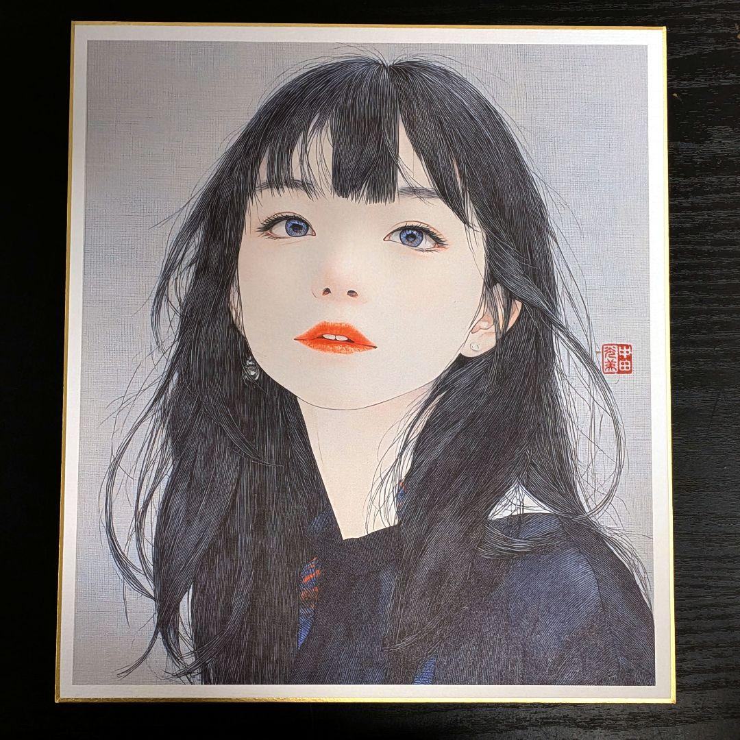 中田光美 大色紙 美人画 人物画 落款入り