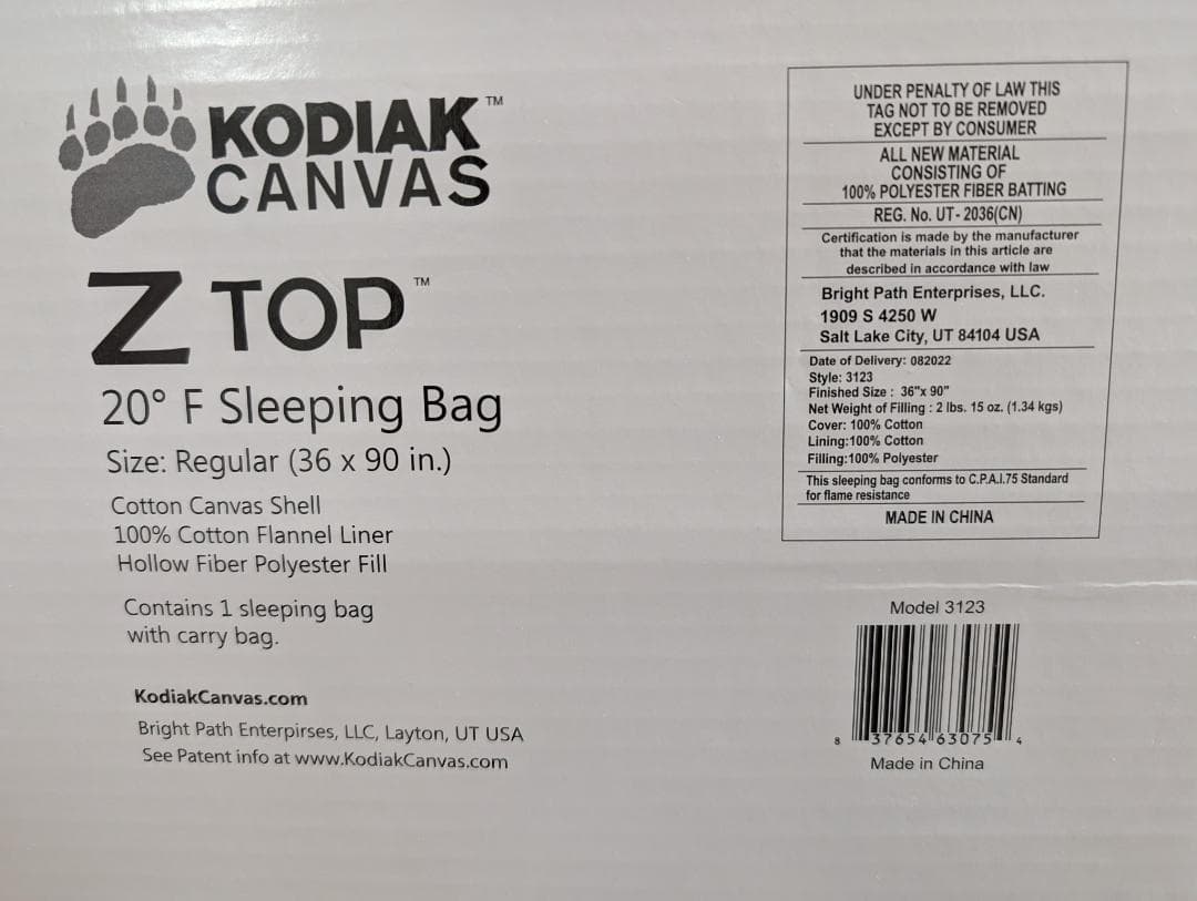コディアック キャンバス KODIAK CANVAS スリーピングバッグ未使用品