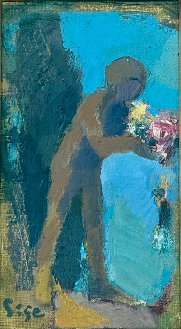 油彩 人物画 絵画 花束 モダンアート 額装 インテリア アート作品 #97
