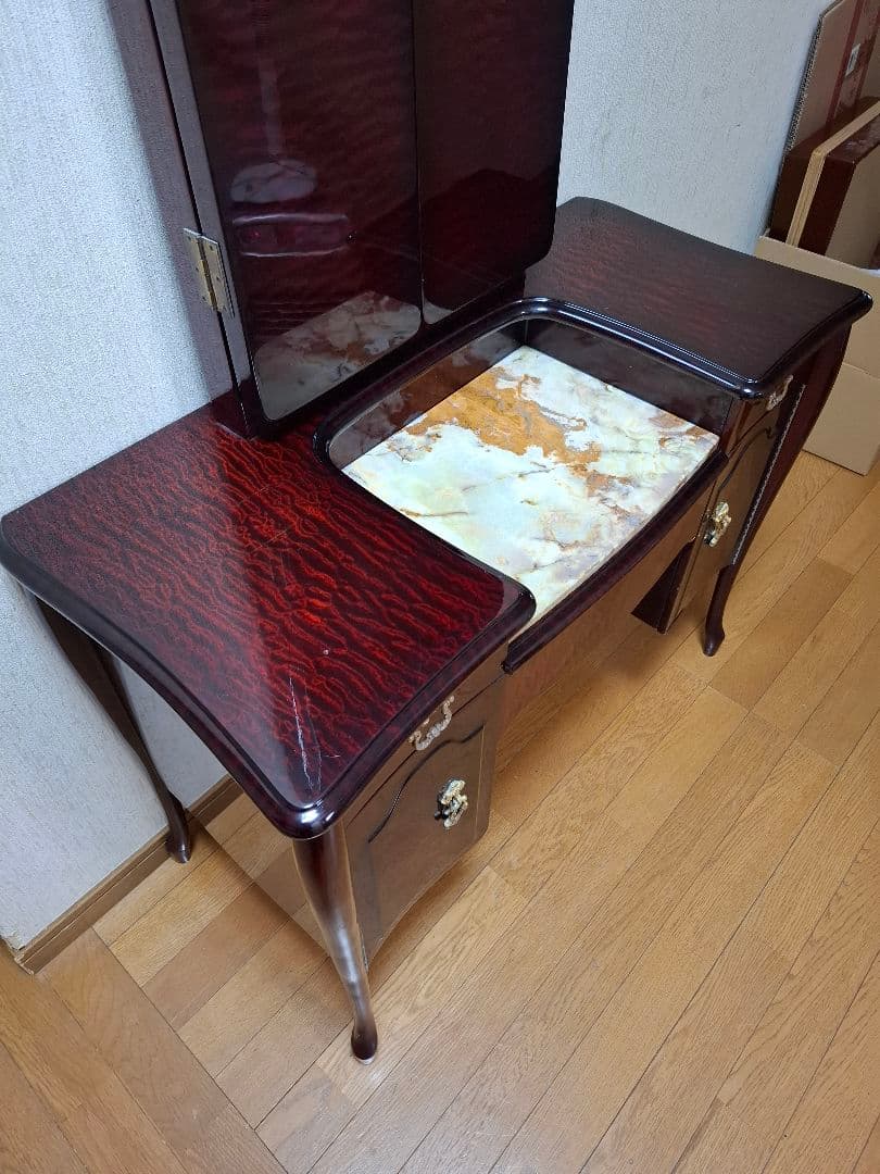 レトロ三面鏡　天板大理石 ①『机部』※必ずセットでご購入ください