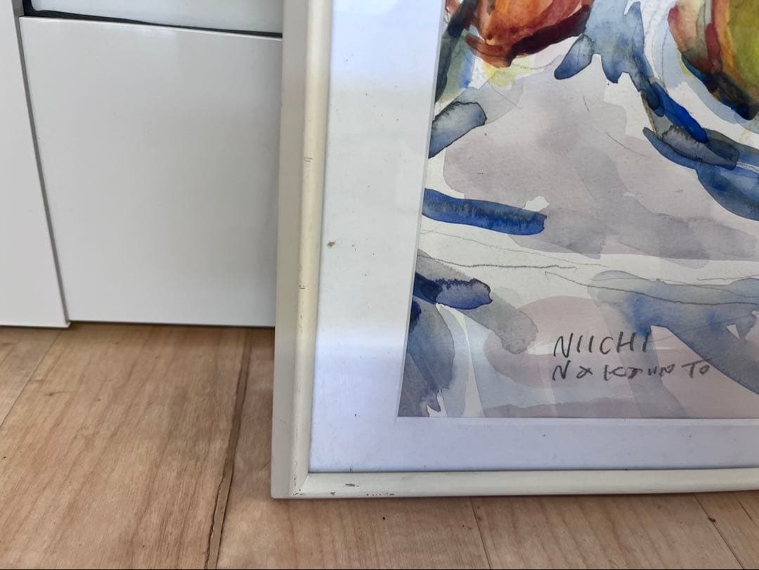 水彩画　NIICHINakamoto 絵画　額縁　インテリア　花と果物の絵