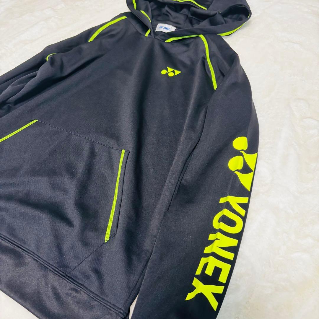 【美品】上下セットYONEX ヨネックス フード付パーカー ブラック L刺繍ロゴ