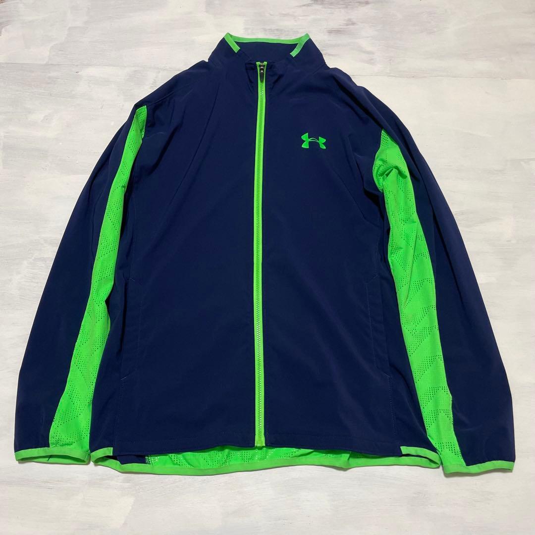 美品 アンダーアーマー　セットアップ　XXL ネイビー×グリーン　ジャージ