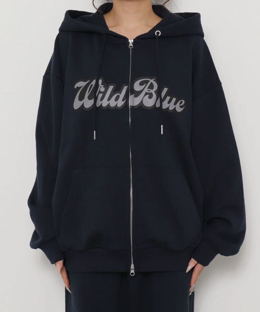 WEGO×WILDBLUEコラボ グラフィックZIPパーカー ネイビー M