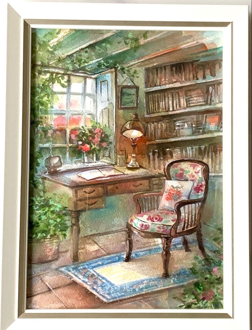 水彩画 原画 書斎の風景
