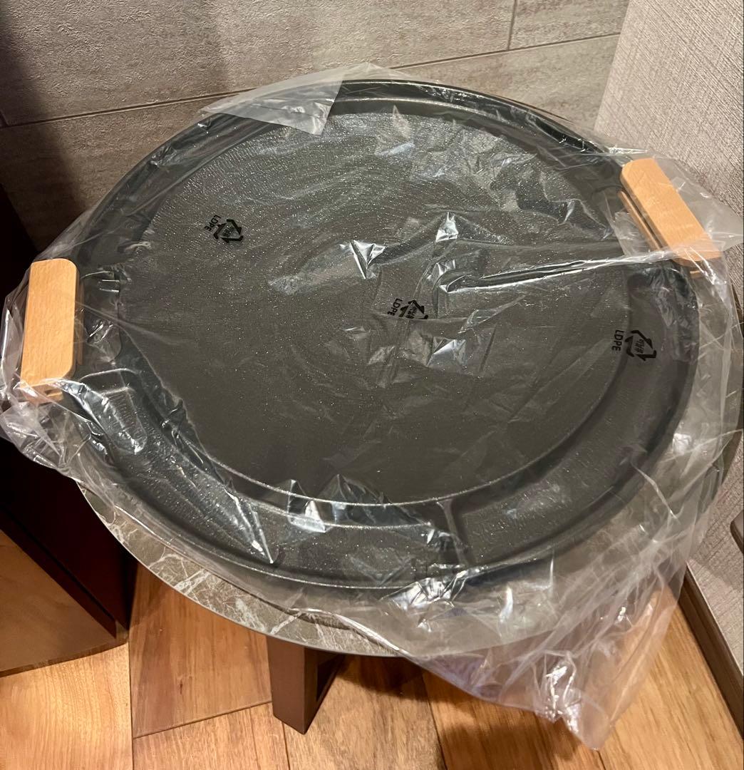 新品未使用　韓国 焼肉プレート マルチグリドル　木製ハンドル付き　42cm