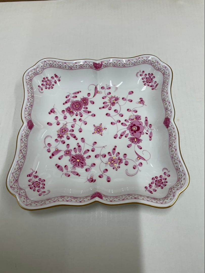 マイセンインドの華 一級品 リッチピンクスクエアディシュ
