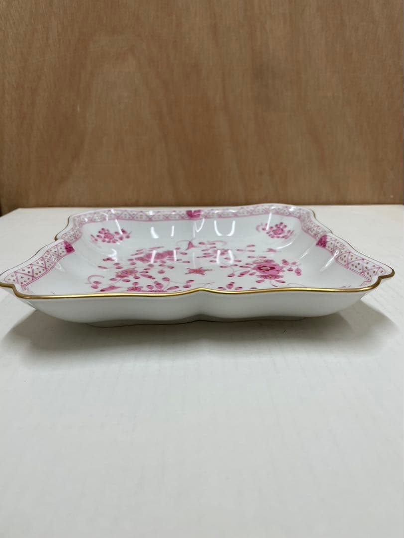 マイセンインドの華 一級品 リッチピンクスクエアディシュ