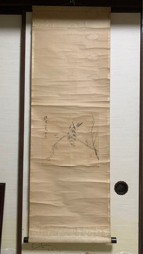 ②③ 中国？花鳥水墨画　掛軸　署名捺印有り　江戸時代？　作者不明