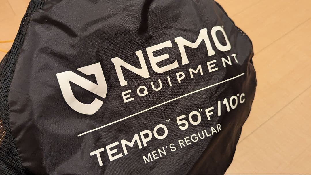 NEMO「TEMPO50＋収納袋セット」メンズ化繊シュラフ【中古美品】
