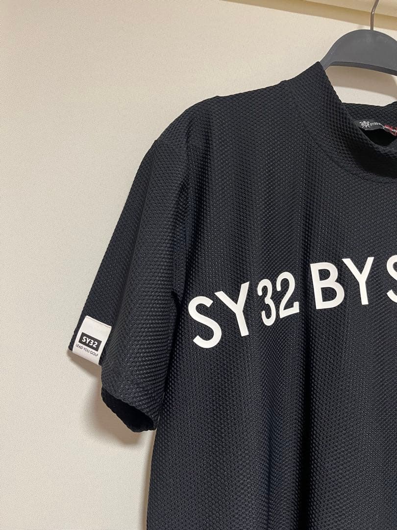 SY32 GOLF モックネックシャツ ワッフル ブラック サイズL