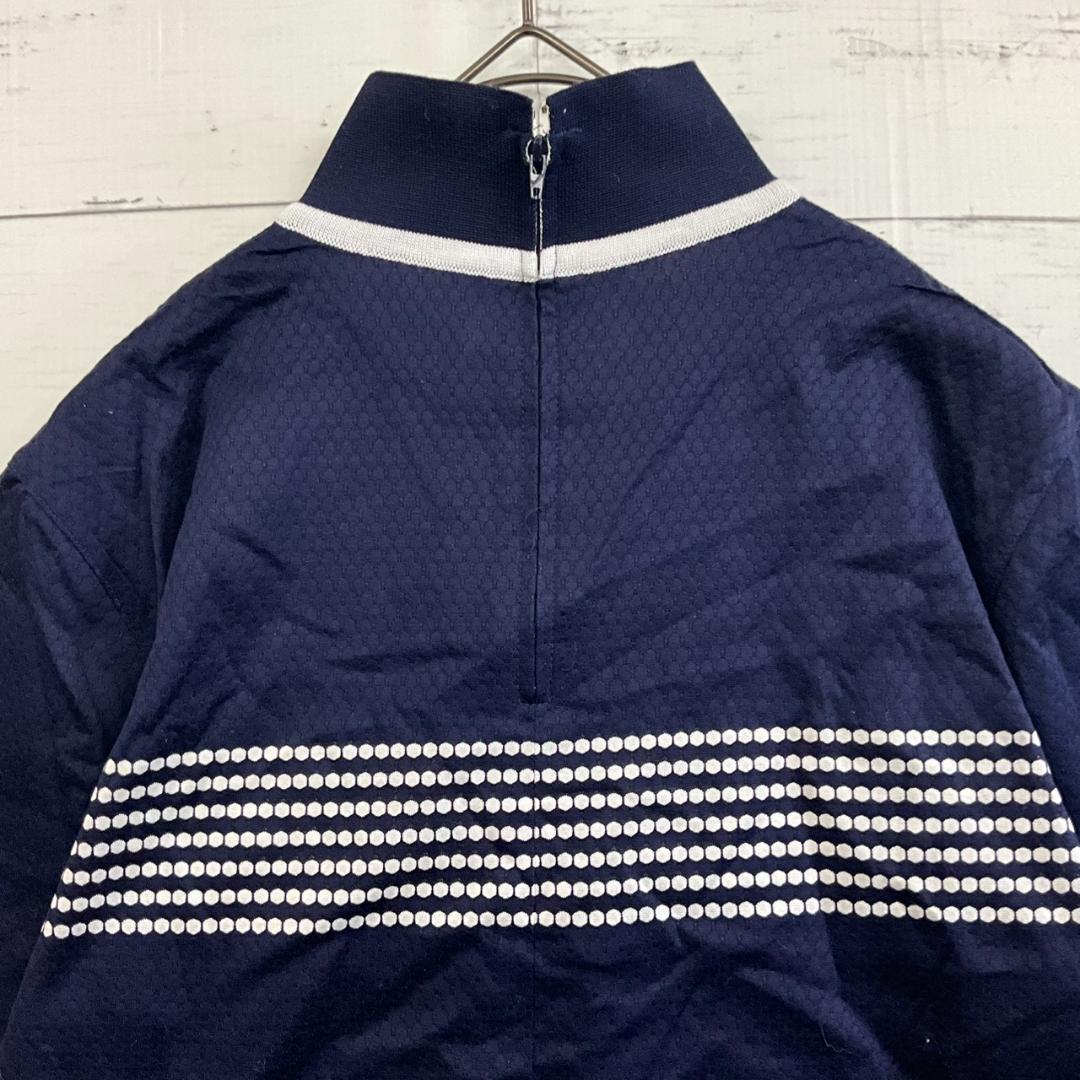新品 ランバン スポール ゴルフ ウェア M 半袖 モックネック 紺 綿100