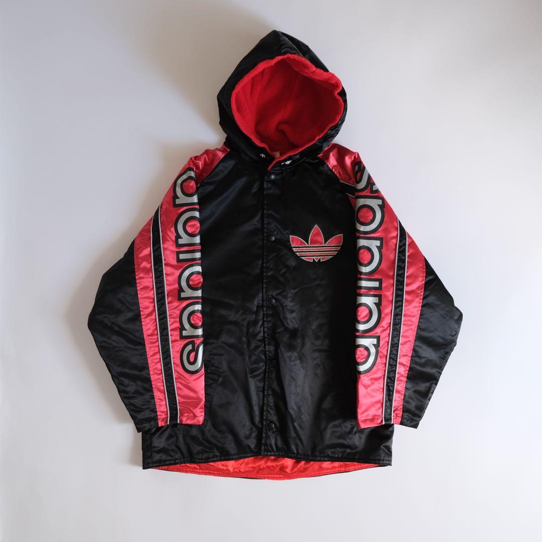 80s adidas フード付きウィンドブレーカー ブラック/レッド
