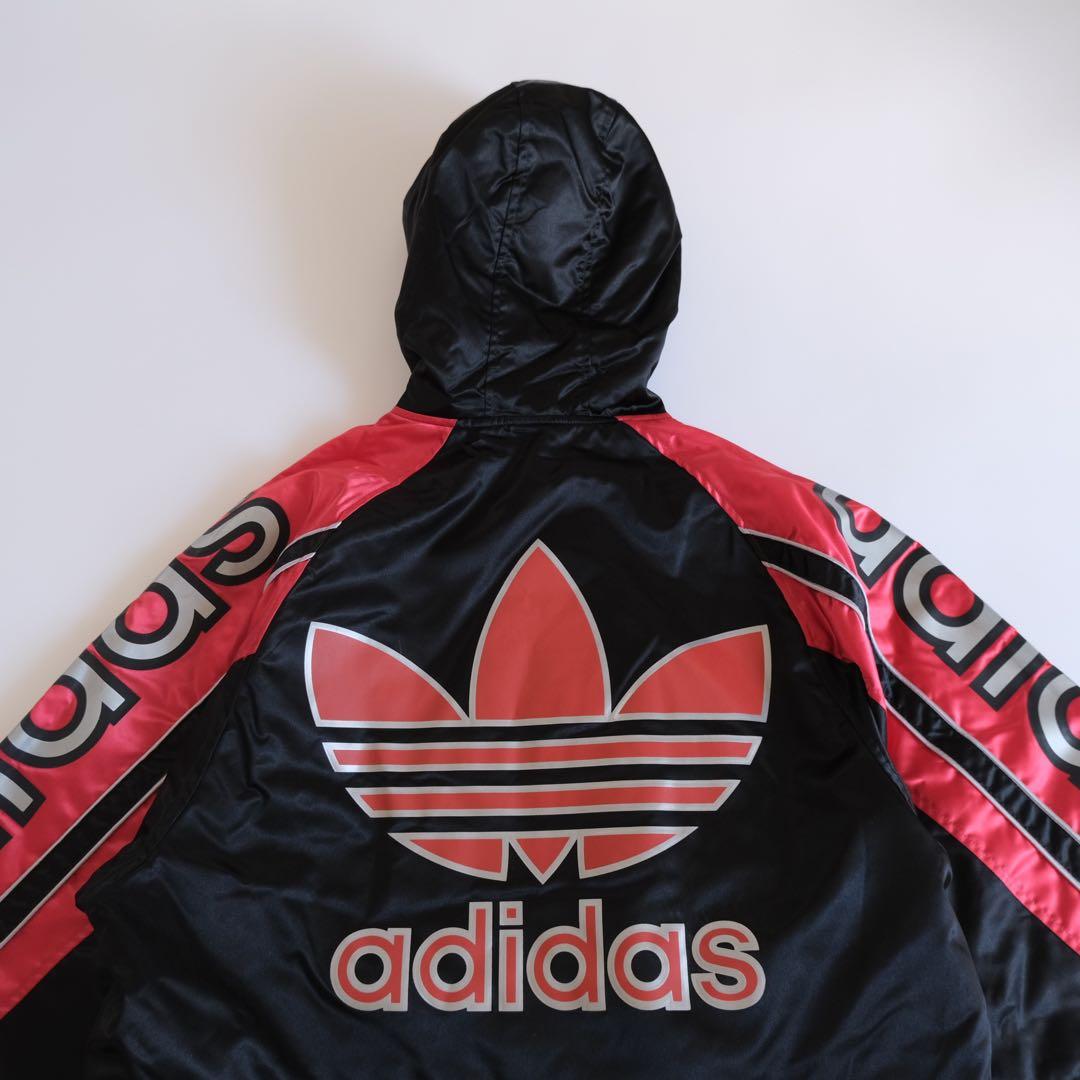 80s adidas フード付きウィンドブレーカー ブラック/レッド