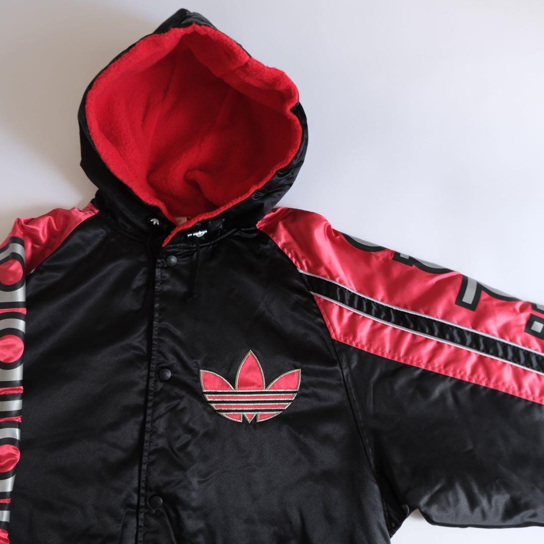 80s adidas フード付きウィンドブレーカー ブラック/レッド