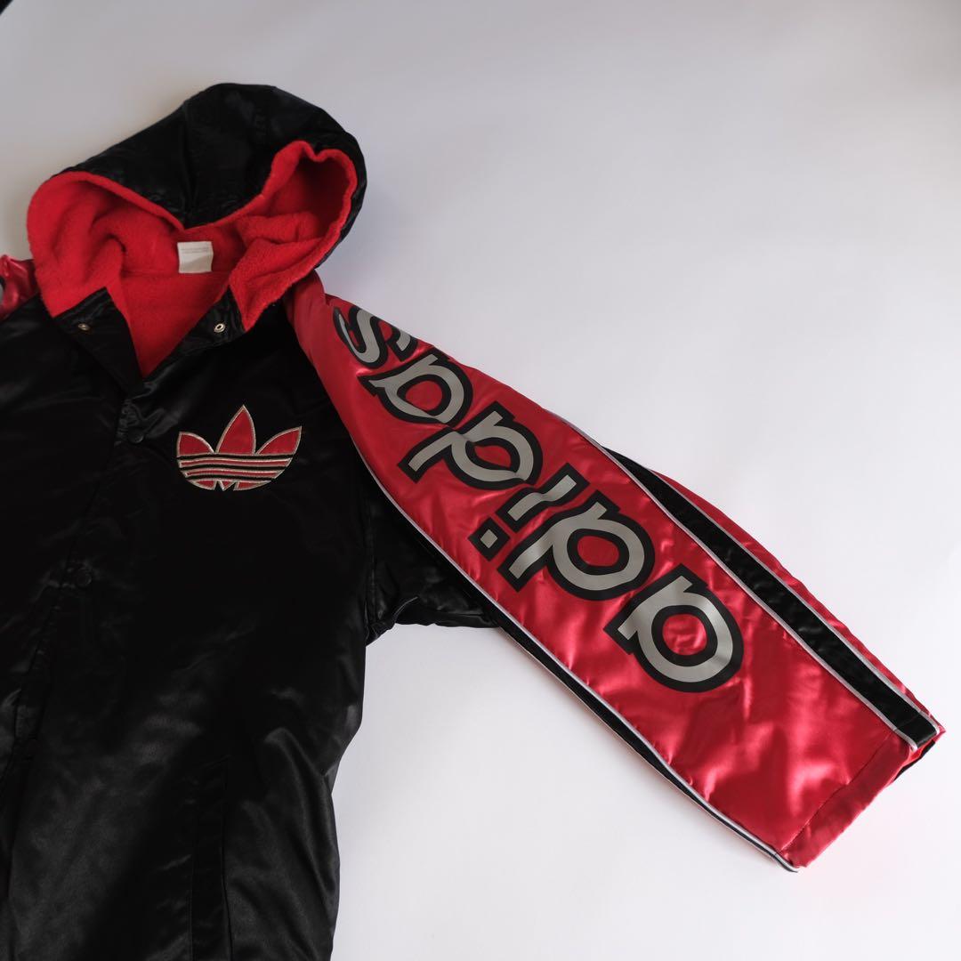 80s adidas フード付きウィンドブレーカー ブラック/レッド