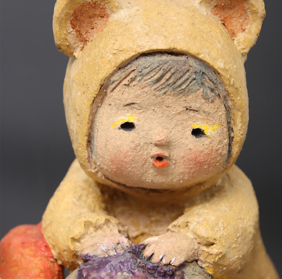 林義雄 作『犬張子と子供』箱無 童塑 陶人形 ＹＯＳＨＩＯ Ｈ 童画家 絵本画家