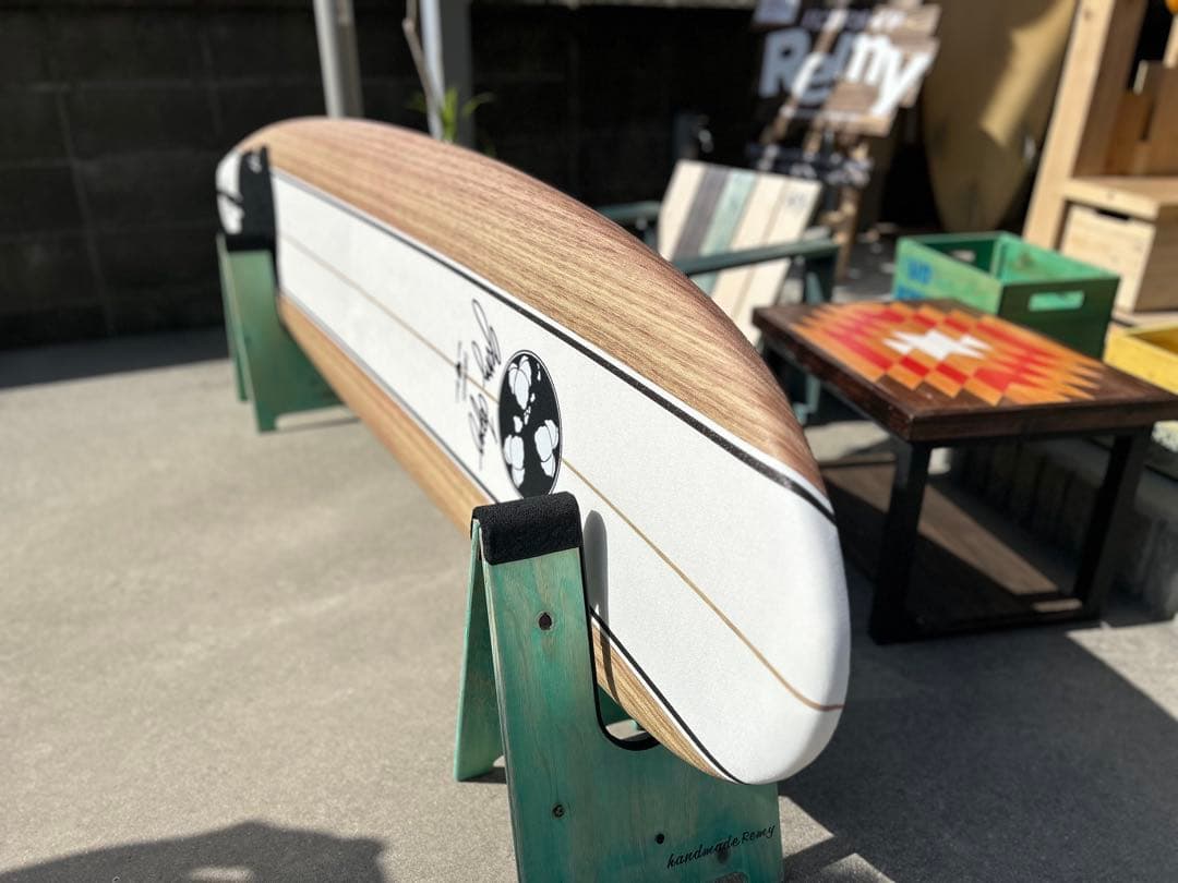 木製　ロングボードベッド　サーフボードスタンド　イエロー