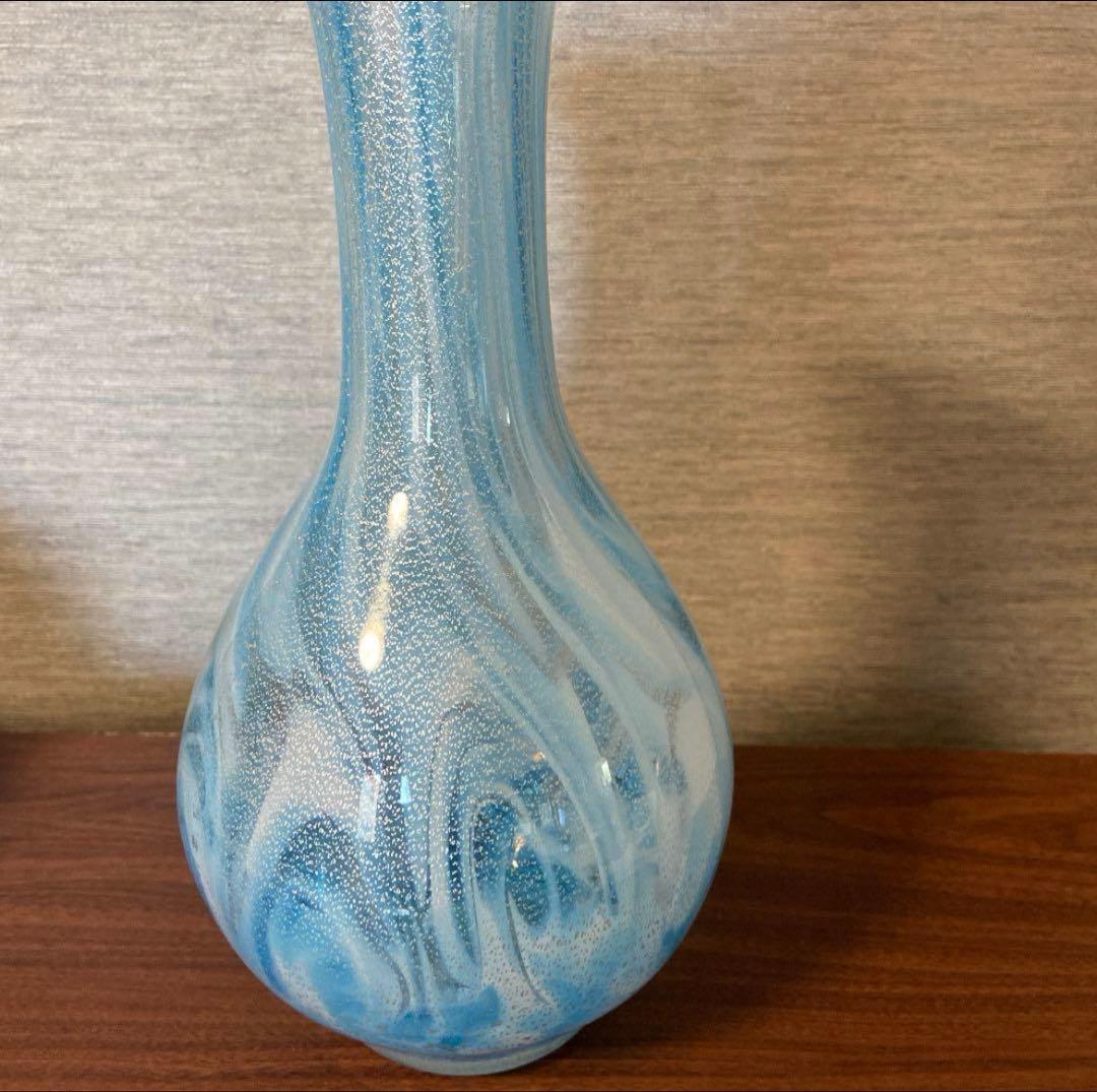 【美品】能登島ガラス工房 作家もの 花瓶 一輪挿し ブルー グラデーション