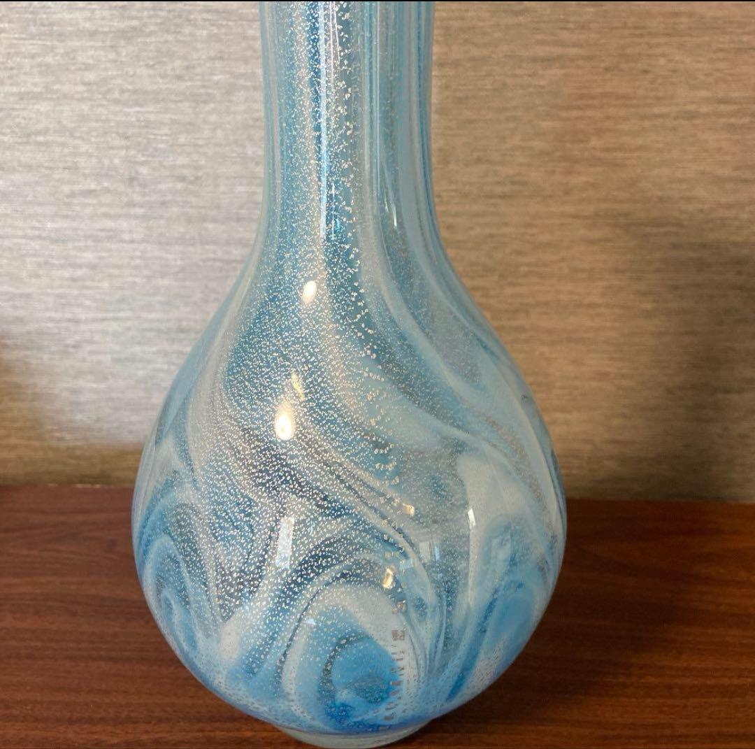 【美品】能登島ガラス工房 作家もの 花瓶 一輪挿し ブルー グラデーション