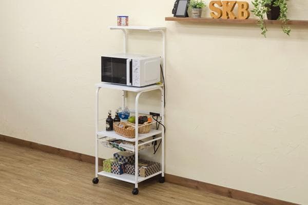 【新品・送料無料】上棚コンセント付　レンジ台　WAL/WH