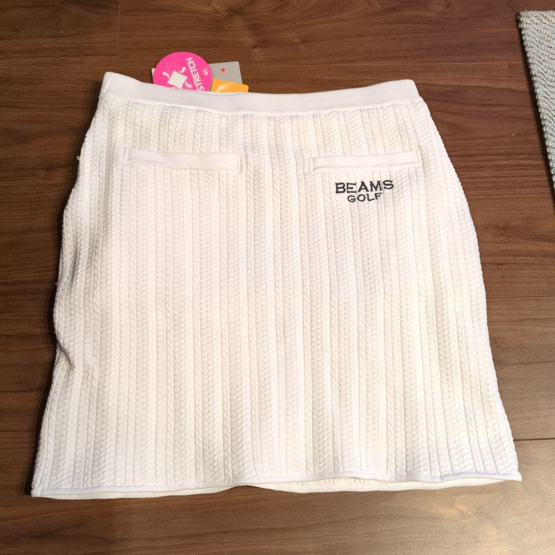 【新品】BEAMS GOLF ホワイト ストライプ スカート L