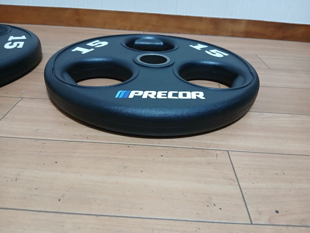 ①PRECORバーベルプレート15kg×1枚 穴径50mm