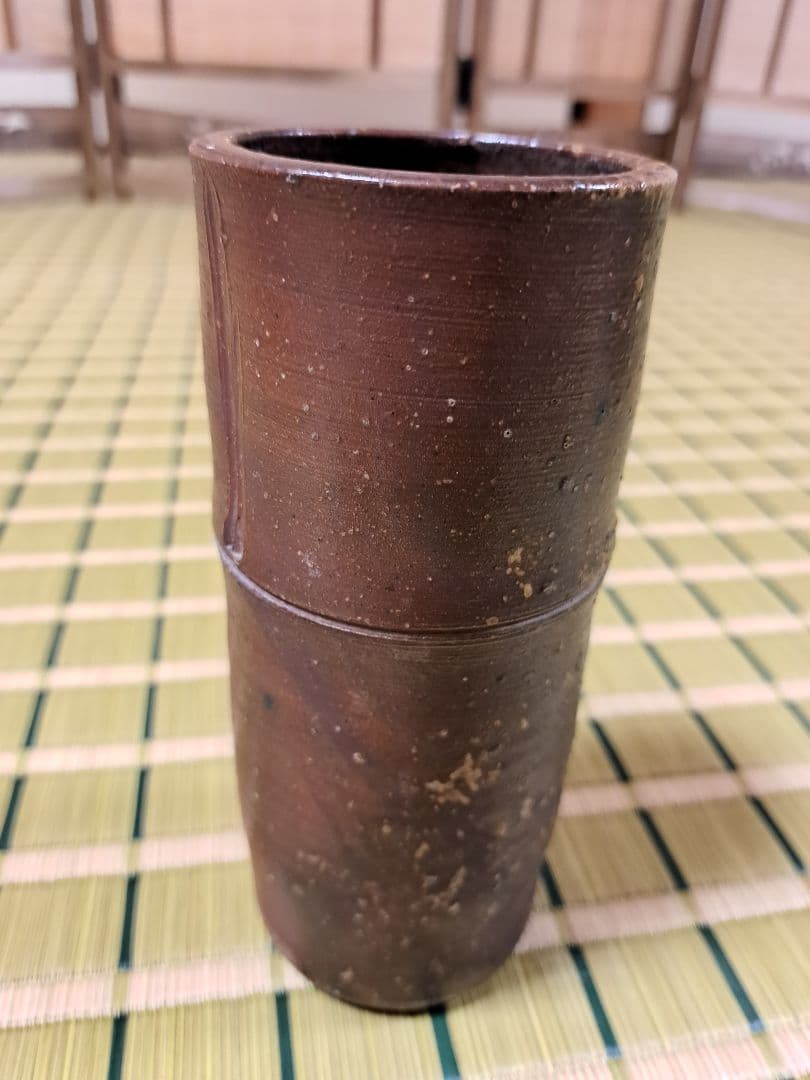 備前焼Bizen warevase　竹の形　花入れ　陶印あり