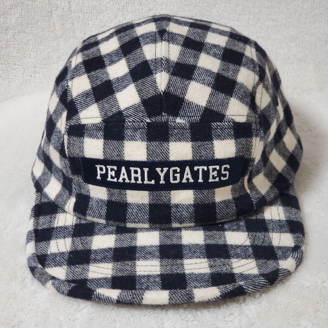 パーリーゲイツ PEARLY GATES キャップ 帽子 毛混 白黒 チェック柄
