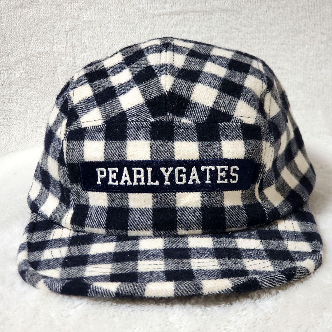 パーリーゲイツ PEARLY GATES キャップ 帽子 毛混 白黒 チェック柄
