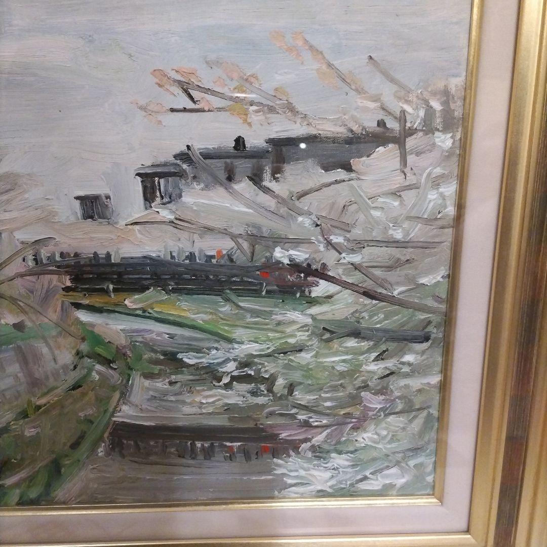 堀太郎 油絵 　名古屋桜の名所『山崎川』 風景画