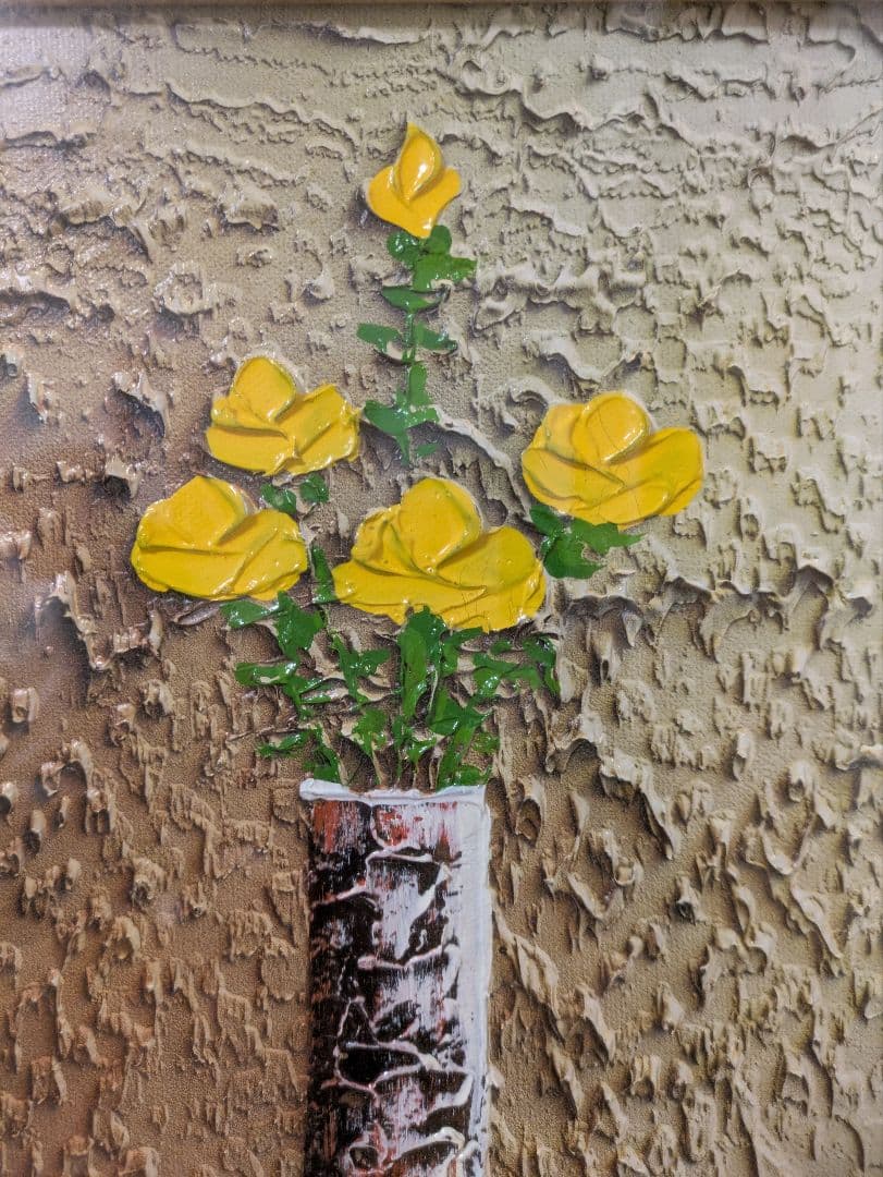 油彩画 花瓶の黄色いバラ J.INSoo作