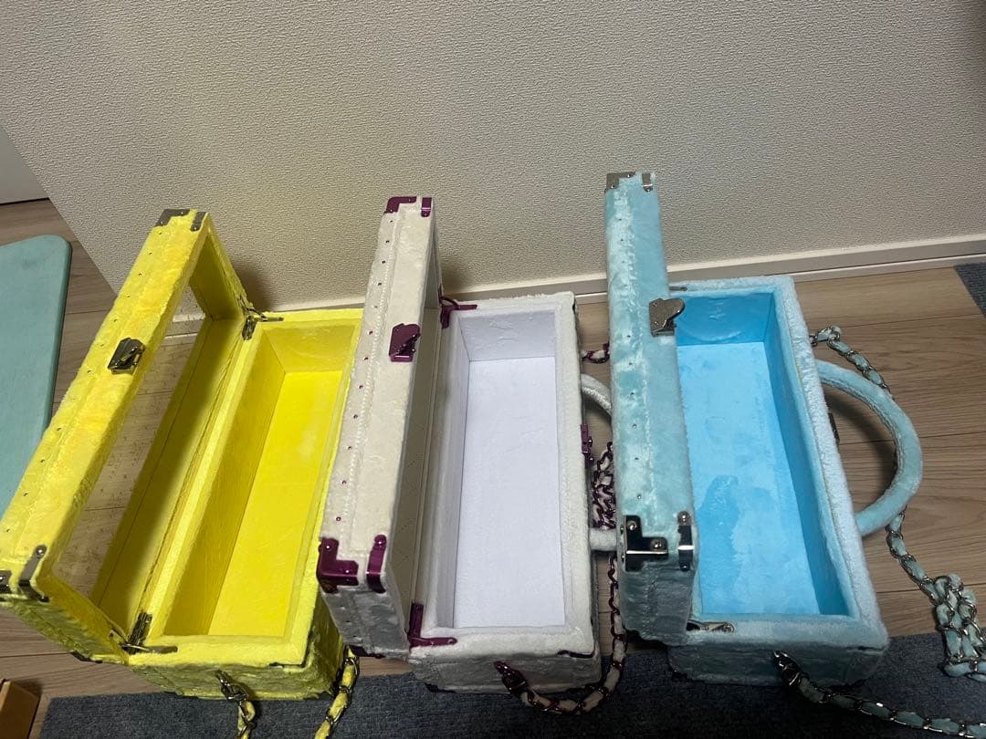 エンジェルシャンパン空瓶＋ケース　ブルー&サマーイエロー&バレンタイン　3セット